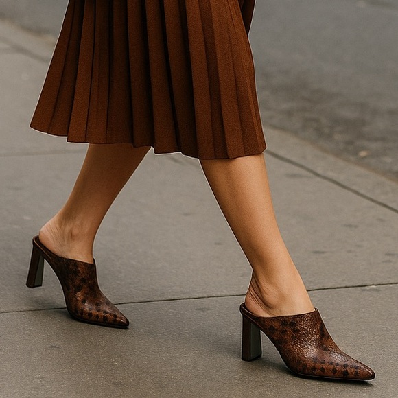 Michael Kors Halle Mule Pumps | Serpent Leather Snake Print Heels | Size 7M NIB - Picture 1 of 12
